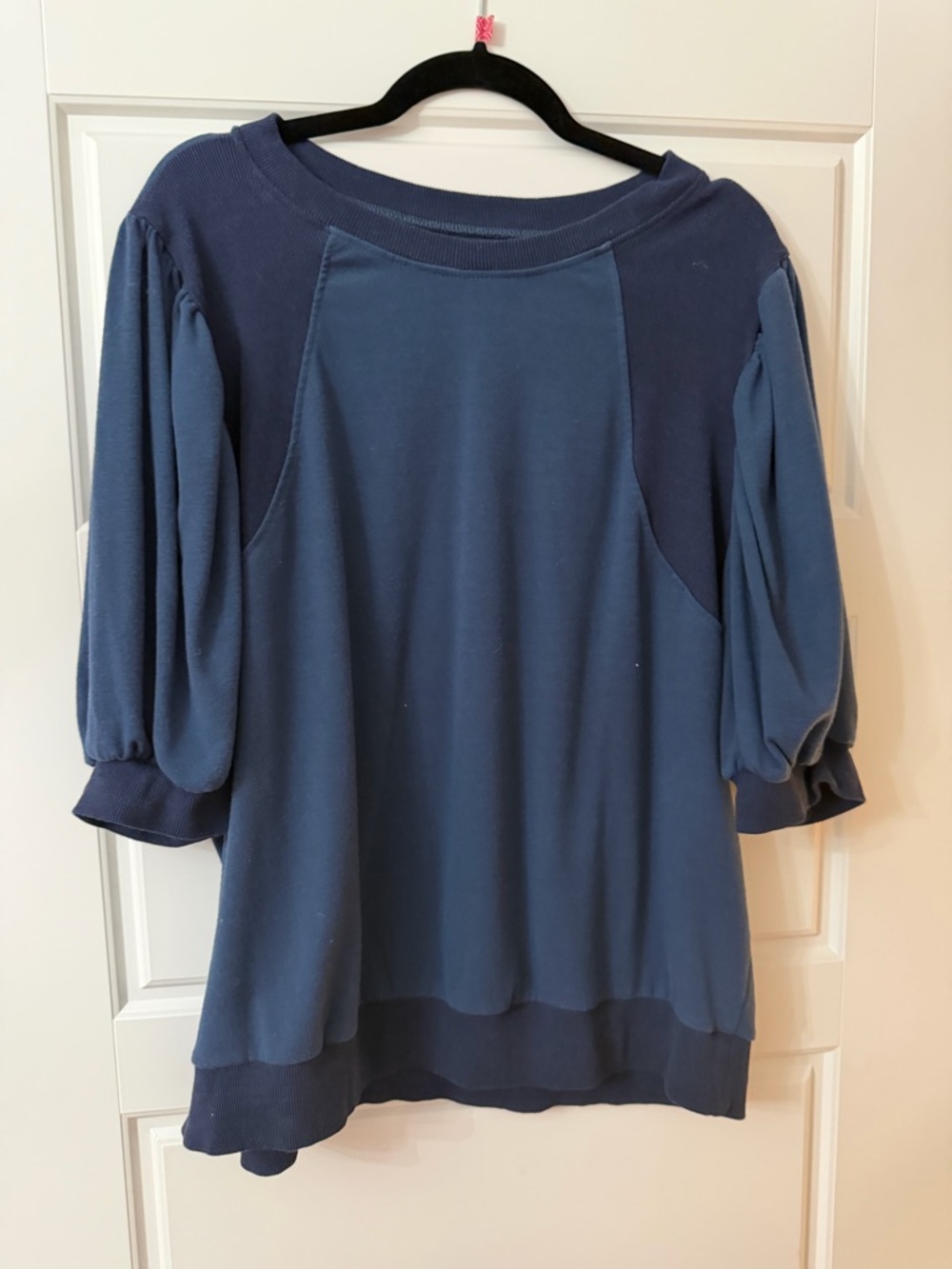 Grace & Lace Navy Blue Puff-Sleeve Sweatshirt